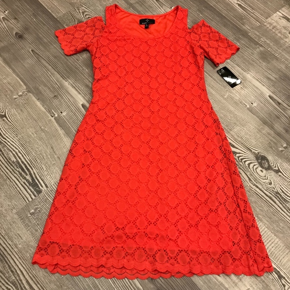 Ronni Nicole Dresses & Skirts - SALE Coral Eyelet Cold-Shoulder Dress
